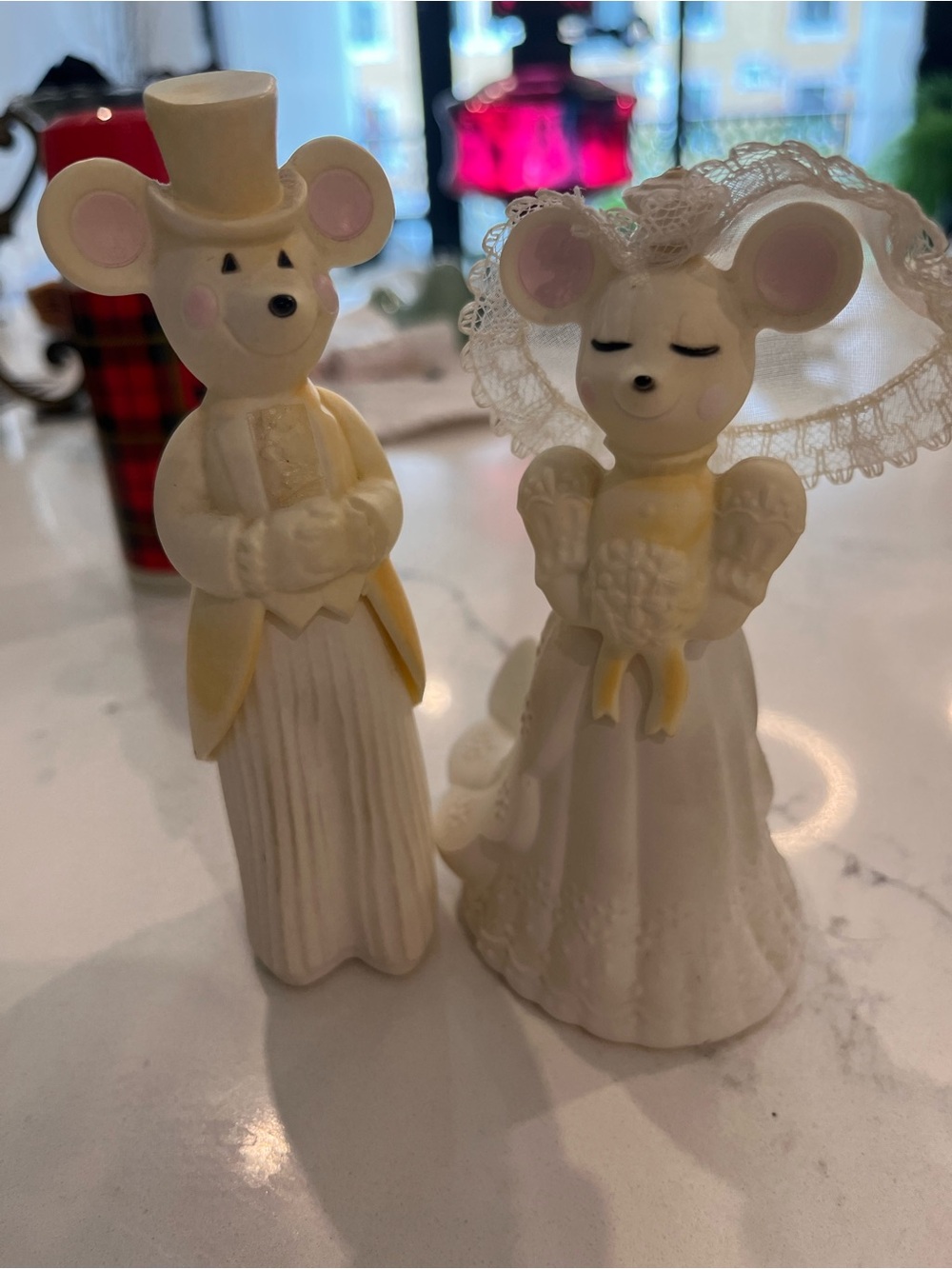 Avon White and Pink Mouse Bride and Groom Figurines